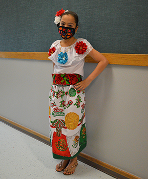 female student dressed in mexican dress for cinco de mayo